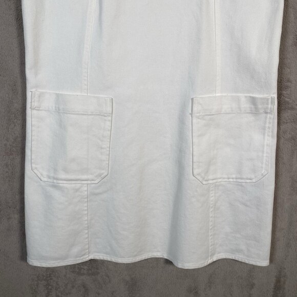 ZARA White Denim Mini Polo Dress M Preppy Minimalist Clean Girl Collared Pockets - Picture 7 of 16